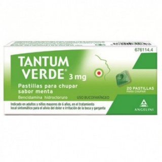 TANTUM VERDE 3 mg 20 PASTILLAS PARA CHUPAR (SABOR MENTA)
